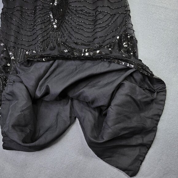 Vintage Pantagis Dress Womens Medium Black Silk Sequin Beaded Art Deco 80s Glam - Picture 10 of 14